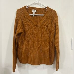 V-Neck Cable Knit Sweater - Burnt Orange size S